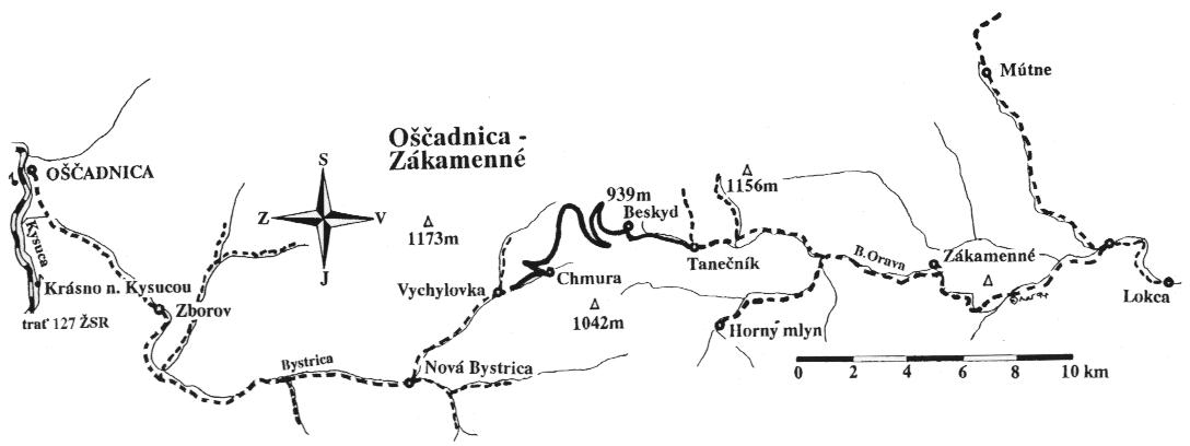 Kysucko - oravská lesná železnička - Mapka trate